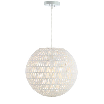 Luna 15.75" Bohemian Modern Woven Rattan/Iron LED Pendant - JONATHAN Y